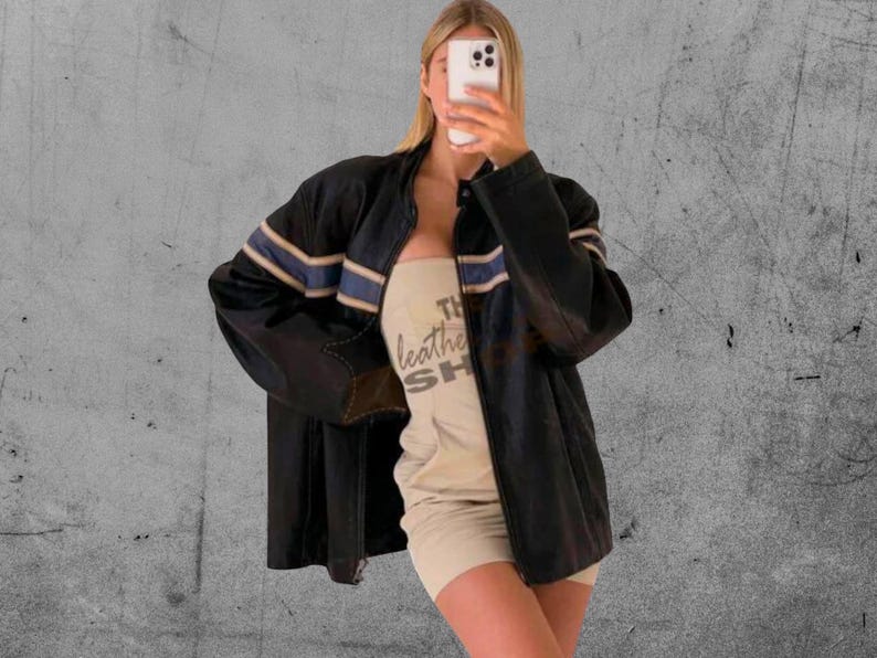 90's Vintage Oversize Jacket, women's Vintage Oversized Straight Jacket, Ladies Oversized Leather Jacket, ladies Boxy Classic bomber jacket