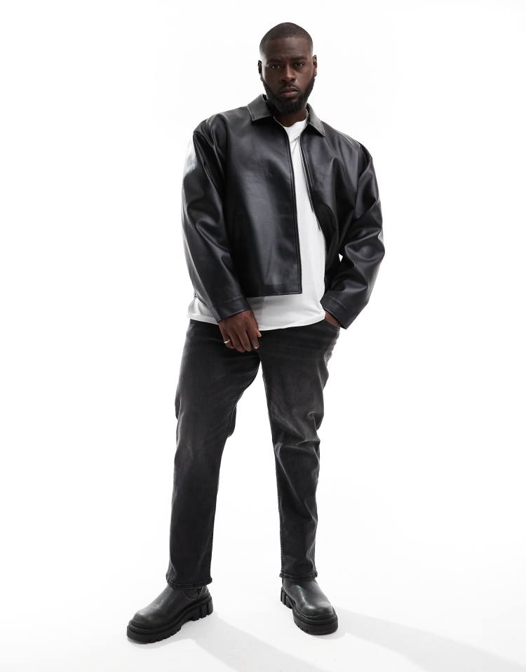 Original Leather Harrington Jacket �?Black Boxy Oversized Fit | Cowskin Jackets